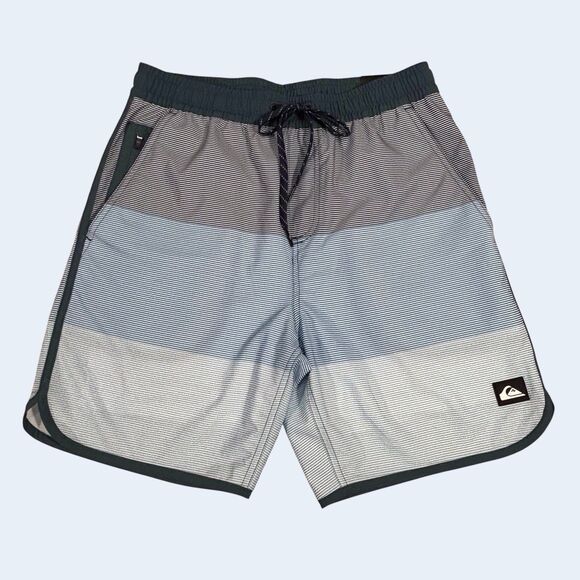 Quiksilver Other - Quicksilver Stripe Print Swim Short Trunks Mens Small Blue Gray UPF 50 NWT